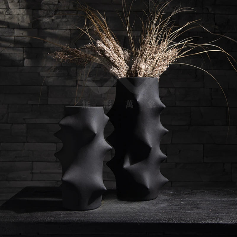 Spiked Ceramic Flower Vase Wabi-Sabi Hotel Decor  Entryway Creative Tabletop Pot  Minimalist Living Room Accent Piece