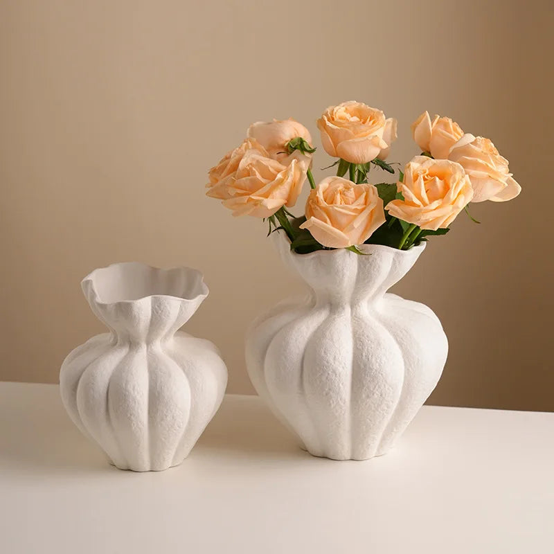 French Fenton Style White Ceramic Vase, High-End Retro Home Decor for Living Room Table, Art Flower Container