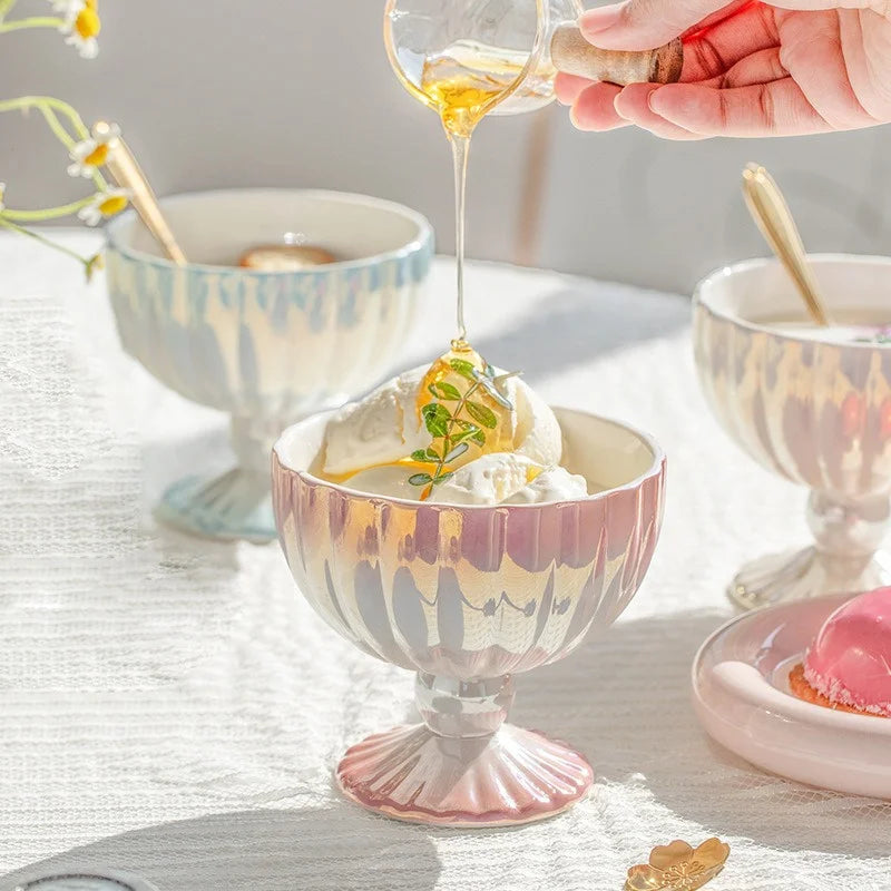 INS Nordic Style Ice cream Ceramic Cup Summer Cold drinks Dessert Yogurt Cup Gradient Gloss Goblet Fruit Dish Snack Dessert Bowl