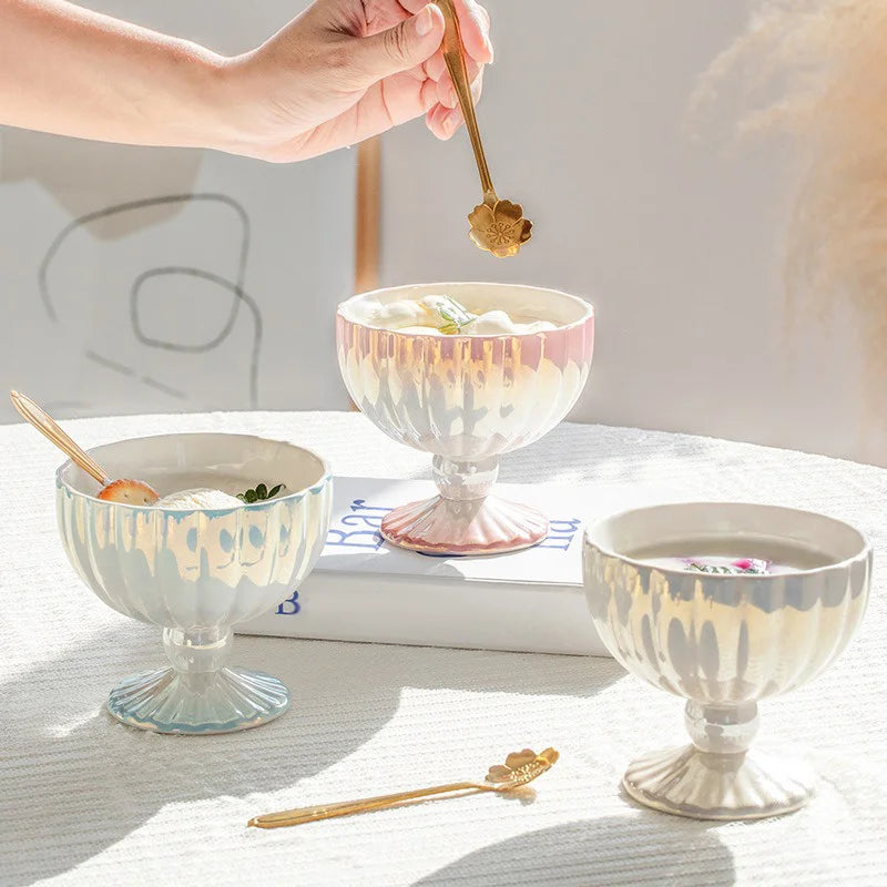 INS Nordic Style Ice cream Ceramic Cup Summer Cold drinks Dessert Yogurt Cup Gradient Gloss Goblet Fruit Dish Snack Dessert Bowl