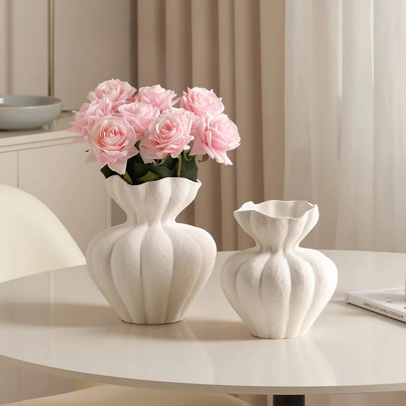 French Fenton Style White Ceramic Vase, High-End Retro Home Decor for Living Room Table, Art Flower Container