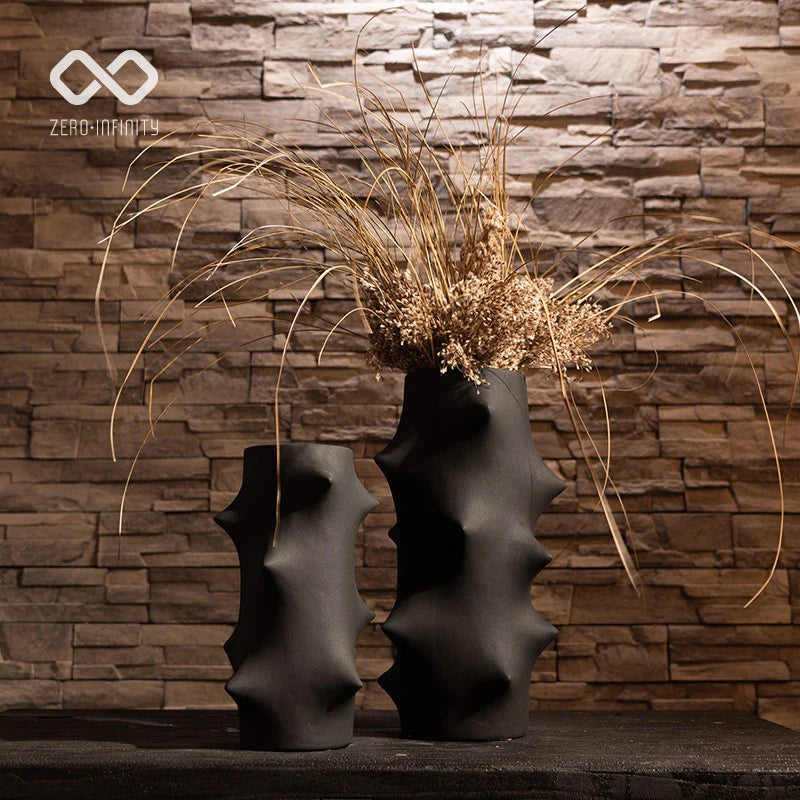 Spiked Ceramic Flower Vase Wabi-Sabi Hotel Decor  Entryway Creative Tabletop Pot  Minimalist Living Room Accent Piece
