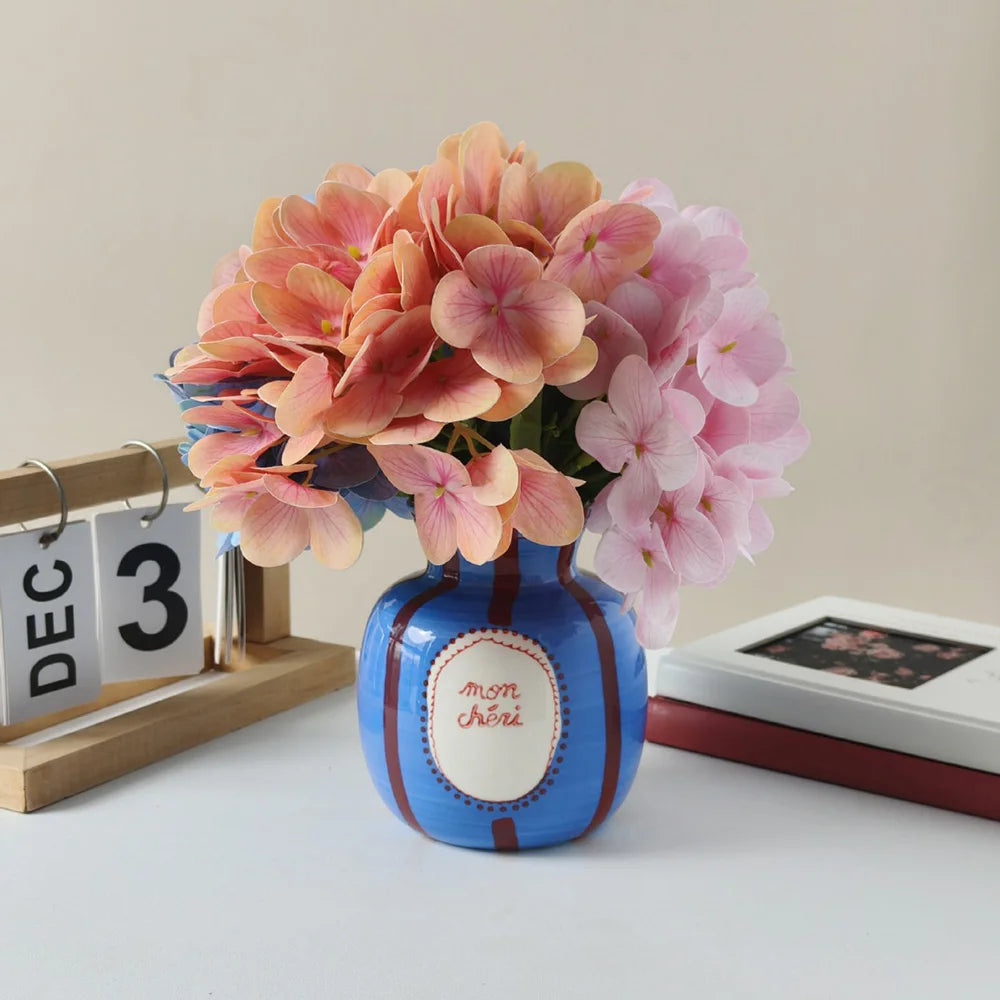 Tabletop Flowerpots Candy Color Ceramic Vase Handprint Pattern Stripe Letters Bud Vase Durable Fashion Simple Home Decoration