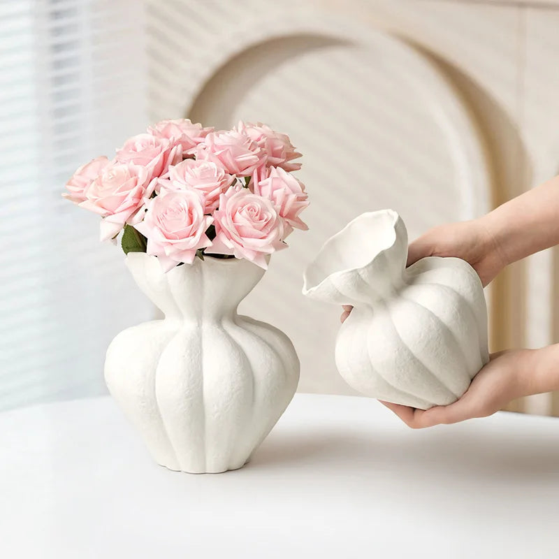 French Fenton Style White Ceramic Vase, High-End Retro Home Decor for Living Room Table, Art Flower Container