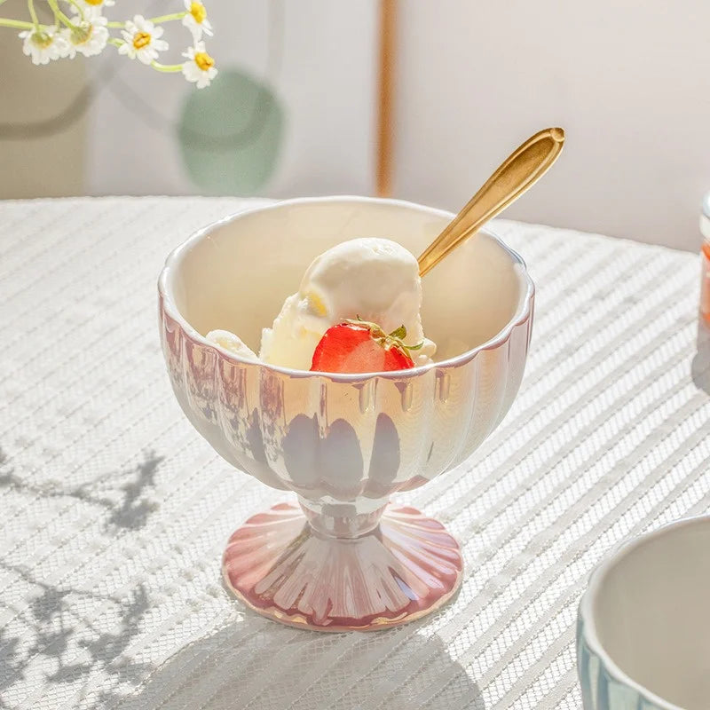 INS Nordic Style Ice cream Ceramic Cup Summer Cold drinks Dessert Yogurt Cup Gradient Gloss Goblet Fruit Dish Snack Dessert Bowl